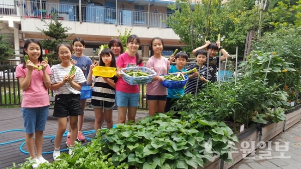 신풍초 학생들이 직접 재배한 유기농 채소의 나눔 행사를 가졌다.(사진=신풍초)
