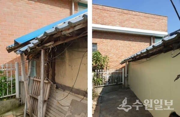 수원시지속가능도시재단이 수리한 취약계층 가구. 왼쪽이 보수 전, 오른쪽이 보수 후.(사진=수원시)