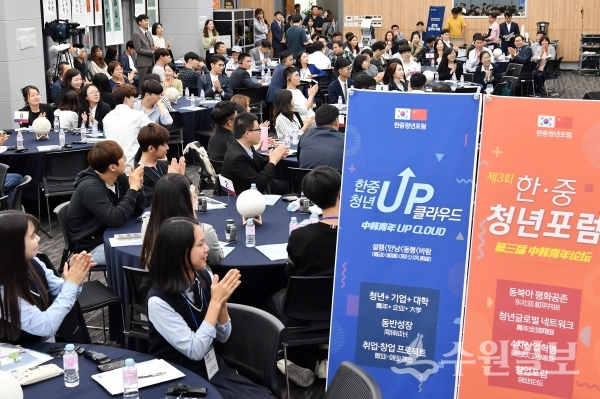 25일 시청에서 열린 ‘한·중 청년UP(업)클라우드’ 행사에 참여한 한·중 청년들.(사진=수원시)