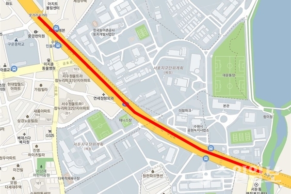 권선구가 드론을 활용해 지적공부정리를 완료한 구간 중 일부. (자료=권선구)