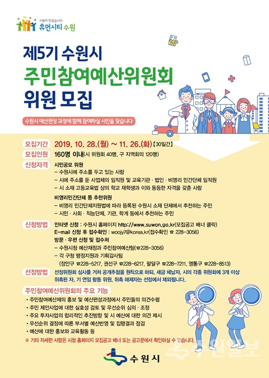 수원시 주민참여예산 위원 모집 포스터.