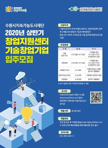 수원시지속가능도시재단 상반기 창업기술센터 입주 기업 모집 포스터.