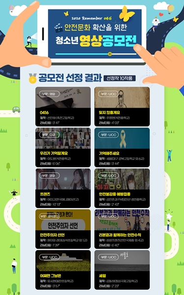 경기도교육청이 선정한 세월호 6주기 청소년 영상 공모전 수상작들.