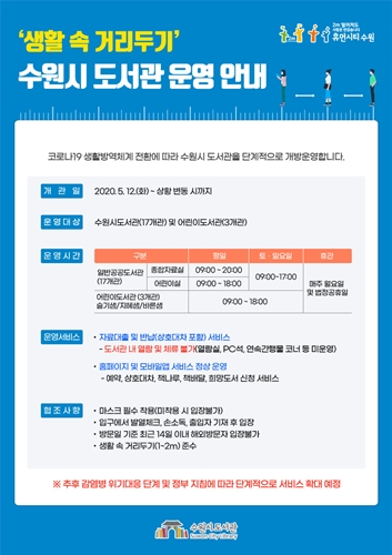수원시 도서관 운영 안내 포스터.