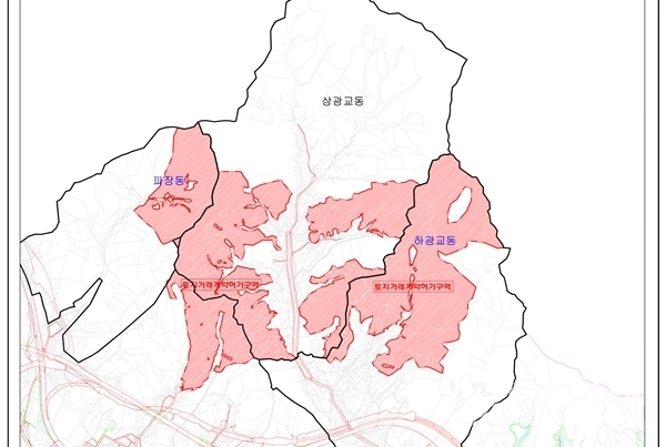빨간색 빗금친 곳이 장안구 토지거래허가구역 지정된 지역.(자료=장안구)
