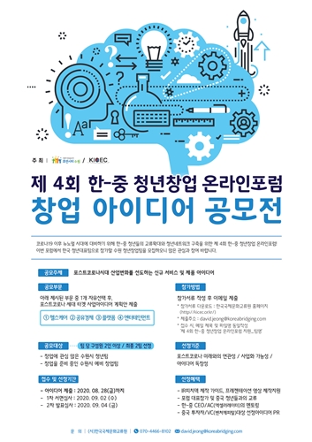 제4회 한·중 청년창업 온라인 포럼’ 청년 창업팀 모집 포스터.