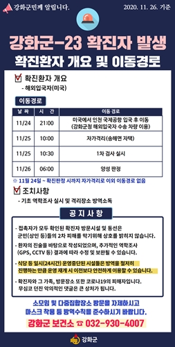 강화군 23번 확진자 정보.(자료=강화군)