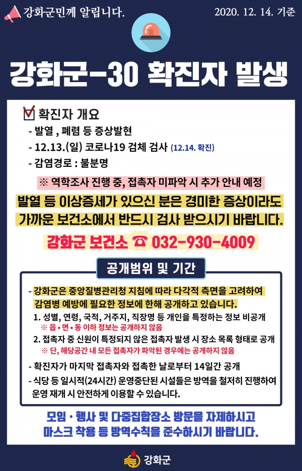 강화군 30번 확진자 정보.