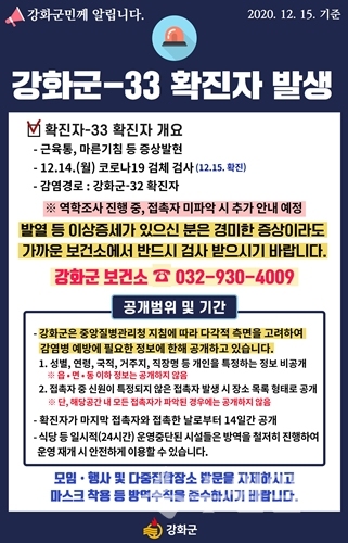 강화군 33번 확진자 정보.