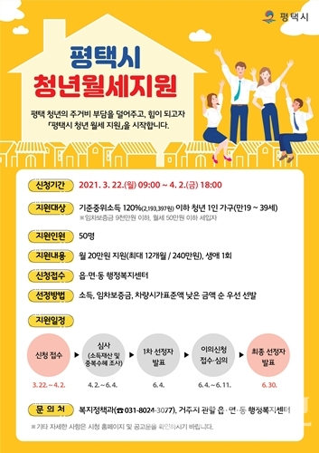 평택시 청년 월세 지원 참여자 모집 홍보문.