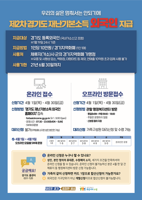 제2차 경기도 외국인 재난기본소득 신청 안내문.
