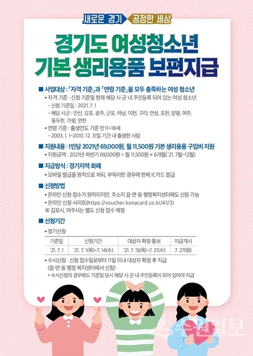 생리용품 보편지원 안내 포스터.(사진=경기도)