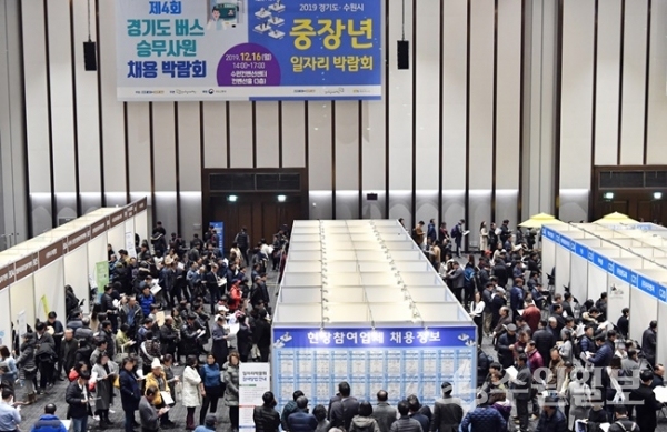 2019년 12월 수원컨벤션센터에서 개최된 중장년 일자리 박람회에 많은 시민들이 참가하고 있다.(사진=수원시)