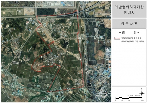 평택시 지제역세권 개발행위허가 제한지역 구역도( 붉은 점선내, 사진=평택시)