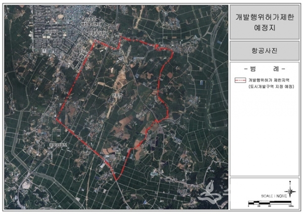 평택시 안중역세권 개발행위허가 제한지역 구역도(붉은 점선안. 사진=평택시)