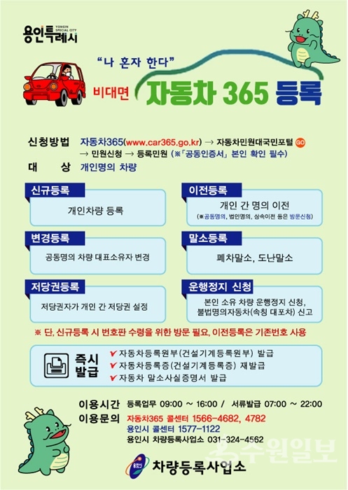 자동차 관련 서류 온라인 발급 안내 포스터.(사진=용인시)