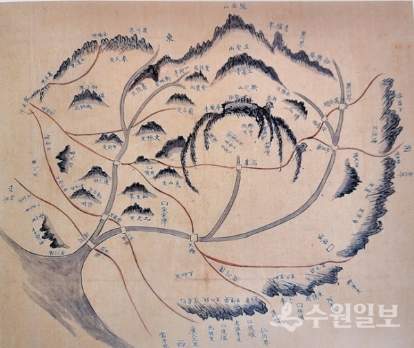 시흥현지도 1871년 제작, 만안교와 시흥행궁이 표기된 지도. (자료=서울대 규장각)