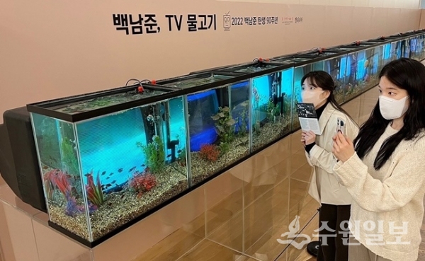 비디오아티스트 거장 백남준의 'TV 물고기'가 갤러리아백화점 광교에서 전시된다.(사진=갤러리아)
