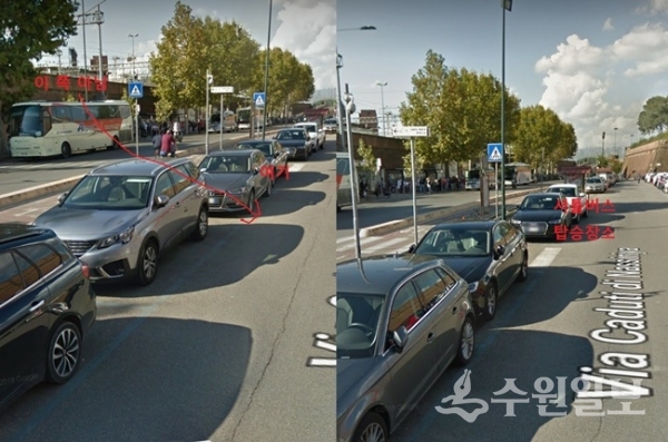 'Piazzale Montelungo(몬테룬고 광장)' 로드뷰. 왼쪽이 아닌 오른쪽 정거장이다.(사진=구글지도)