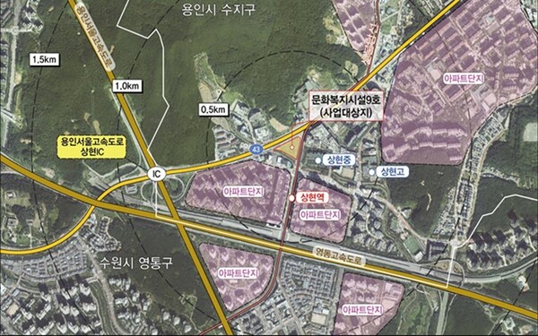 수지구 상현동 광교택지지구 내 다목적 스포츠센터 건립 위치.(사진=용인시)