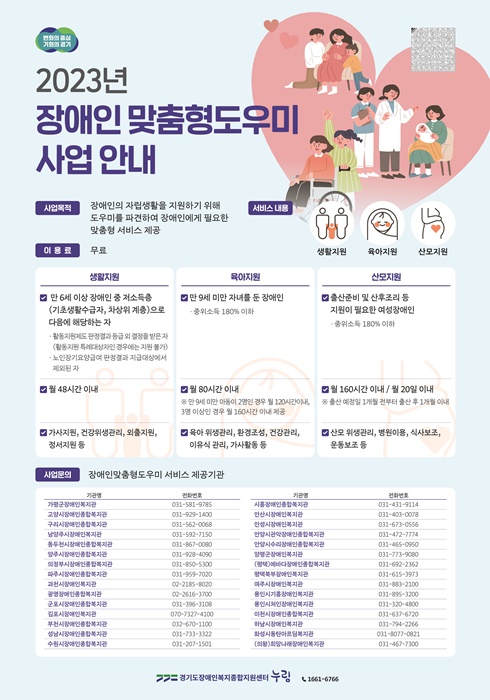 2023년 장애인 맞춤형 도우미 사업안내 포스터.(사진=경기도)