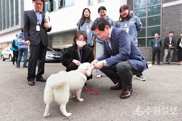 8일 용인시 동물보호센터에서 열린 '제5회 반려동물의 날' 기념행사에 참석한 이상일 시장. (사진=용인시)