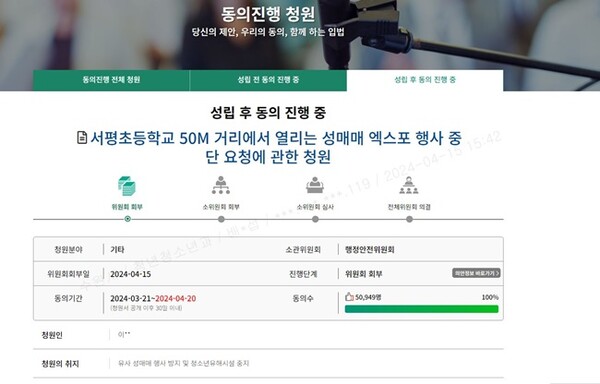 국민동의청원 5만명돌파(성인페스티벌 관련) 이미지.
