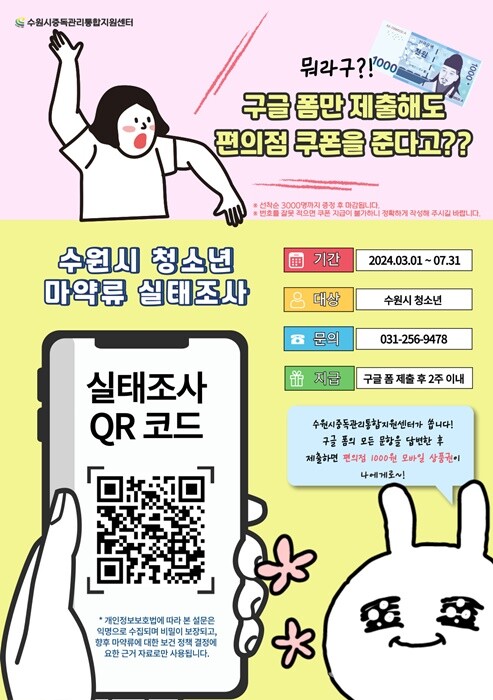 수원시의 청소년 마약류 실태조사 홍보 포스터.