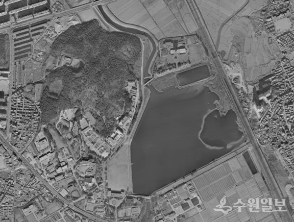1993년 서호와 여기산 주변 항공사진. (사진=수원시)