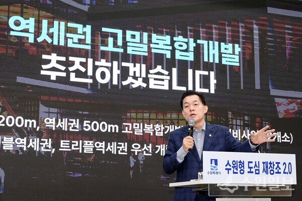 이재준 수원시장이 ‘수원형 도심 재창조 2.0 프로젝트’를 발표하고 있다. (사진=수원시)