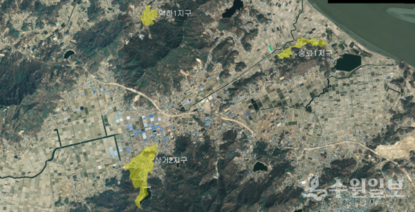 강화군 하점면 삼거2지구, 양사면 덕하1지구, 송해면 숭뢰1지구 항공사진. (사진=강화군)
