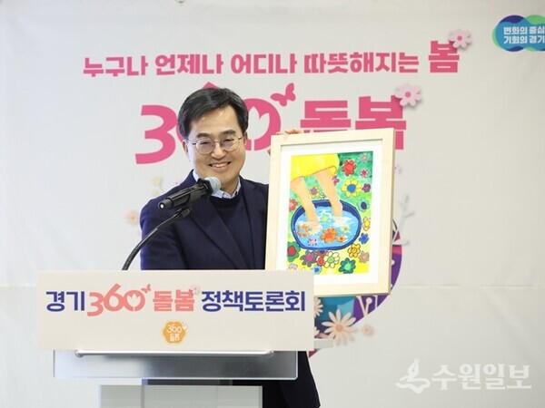 김동연 경기도지사가 경기 360도 돌봄정책토론회에서 '360도 돌봄'을 설명하고 있다. (사진=경기도)