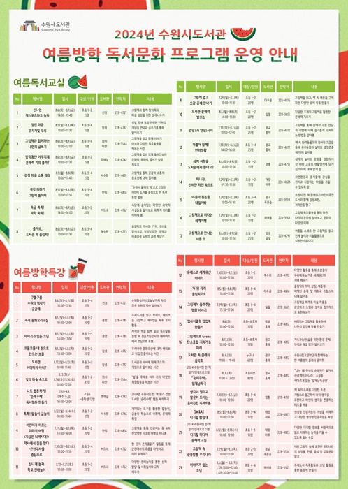 수원시도서관의 '여름방학 맞이 독서문화프로그램' 홍보물.