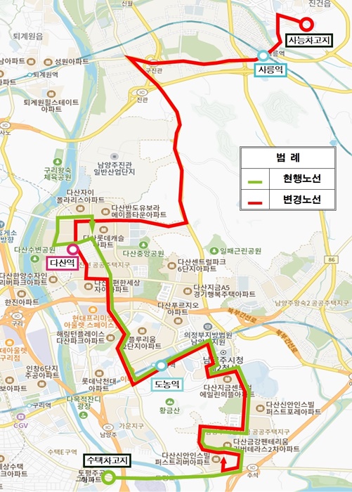 남양주시 땡큐11번 버스 노선연장 변경 노선도. (자료=남양주시)