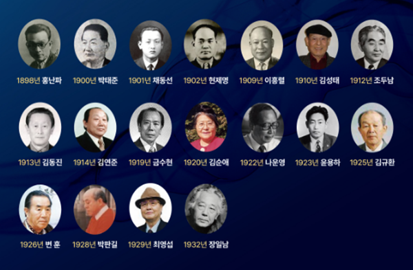 초창기 작곡가 18명. (자료=한국예술가곡총연합회)