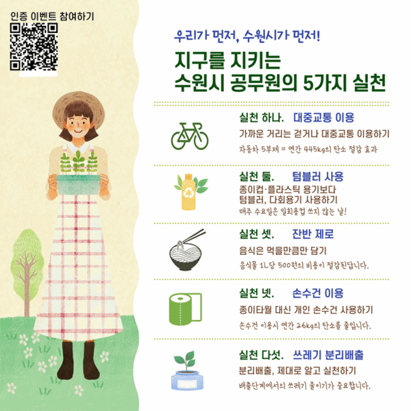 수원시 지속가능발전 실천 캠페인 ‘우리가 먼저, 수원시가 먼저’ 홍보물.