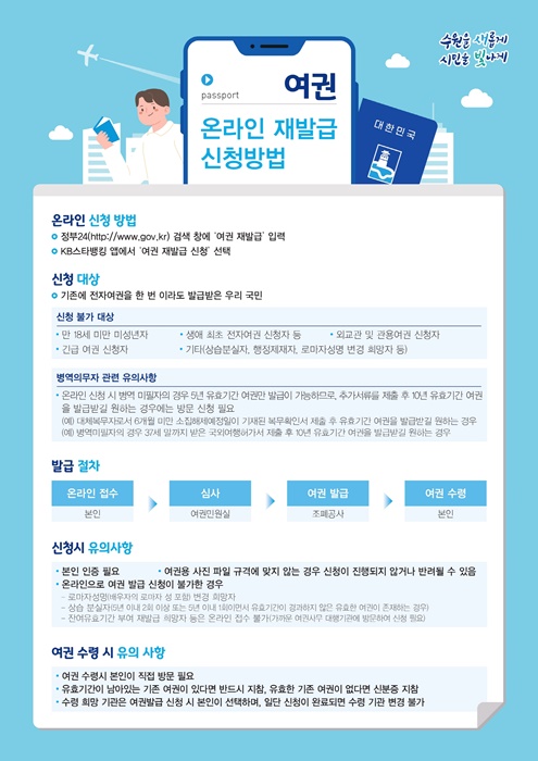 수원시 여권 재발급 신청 서비스 안내 홍보물.