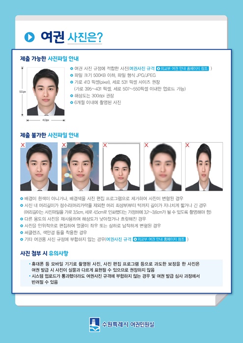 수원시 여권 재발급 신청 서비스 안내 홍보물.