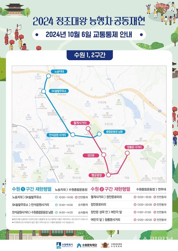 오는 6일 진행되는 정조대왕 능행차 공동재현 교통통제 안내도.