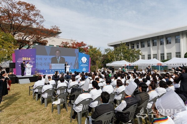 우원식 국회의장이 '제12회 한국식문화세계화대축제'에서 축사를 하고 있다. (사진=(사)대한민국한식포럼)
