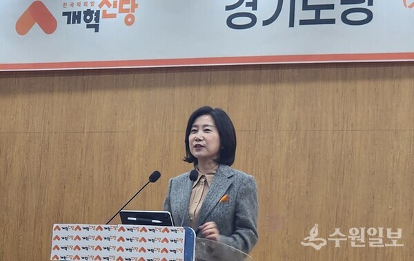 개혁신당 경기도당 발대식에서 허은아 당 대표가 인사말을 하고 있다. (사진=개혁신당 공보실)