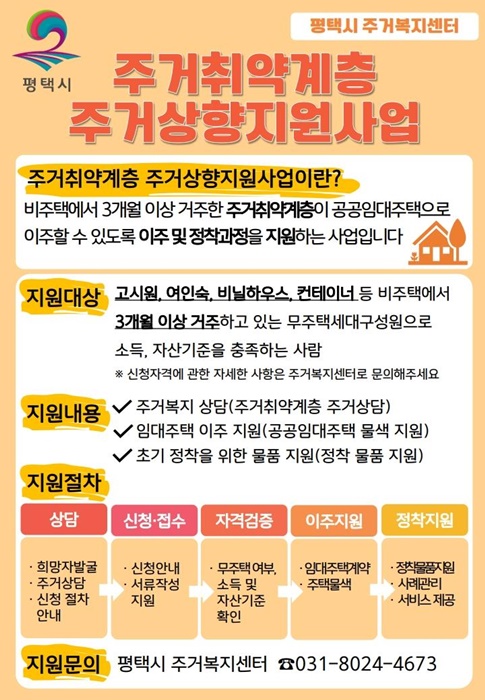 평택시 '주거취약계층 주거상향지원사업' 홍보 포스터.