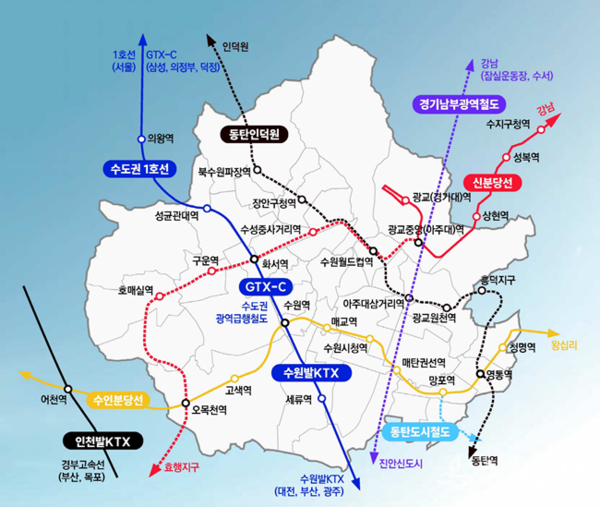 2025년 수원시 공간 대전환의 중심인 격자형 광역철도망 계획안(사진=수원시)