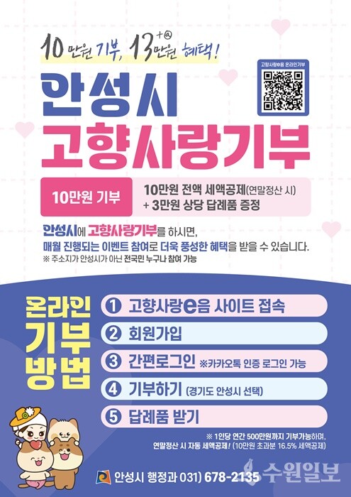 안성시 고향사랑기부 안내 홍보물.