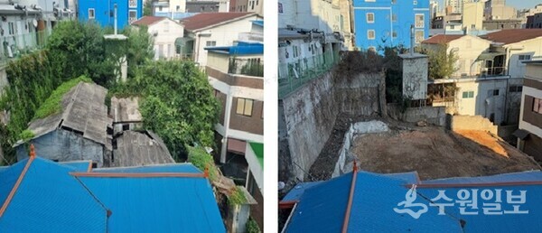빈집정비사업이었던 망포동 빈집 전(왼쪽)과 철거 후. (사진=수원시)