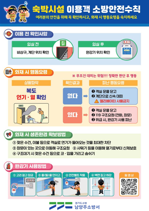 남양주소방서의 숙박시설 이용객 소방안전수칙 안내문.