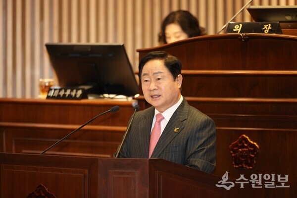 주광덕 남양주시장이 4일 남양주시의회에서 시정연설을 하고 있다. (사진=남양주시)