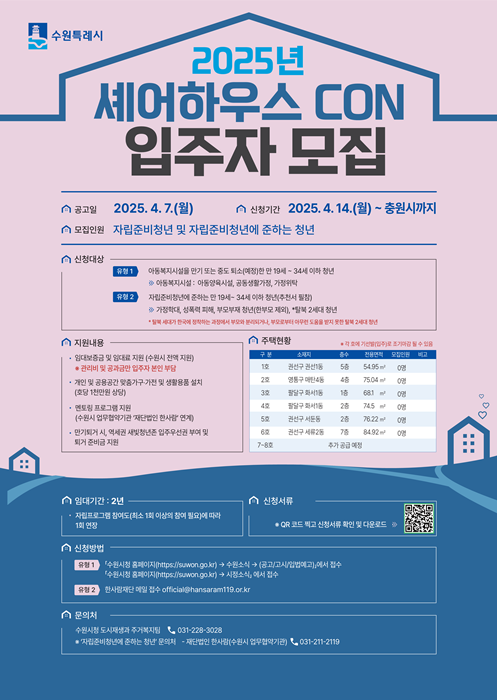자립준비청년 셰어하우스 CON 입주자 모집 홍보물.