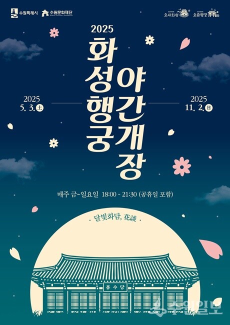 수원시 '2025 화성행궁 야간개장 달빛화담, 花談’ 홍보 포스터.