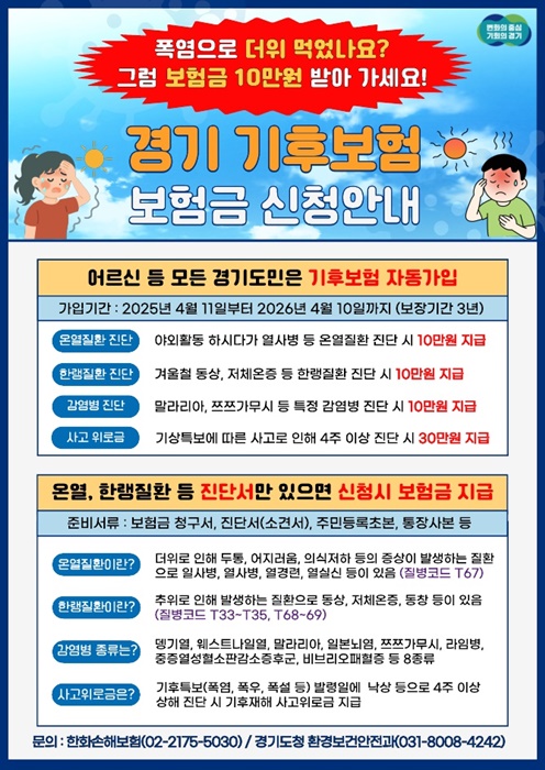 경기기후보험 보험금 신청안내 홍보물.